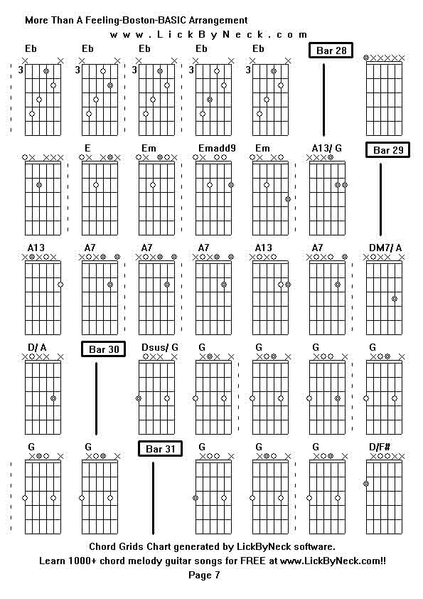 Chord Grids Chart of chord melody fingerstyle guitar song-More Than A Feeling-Boston-BASIC Arrangement,generated by LickByNeck software.